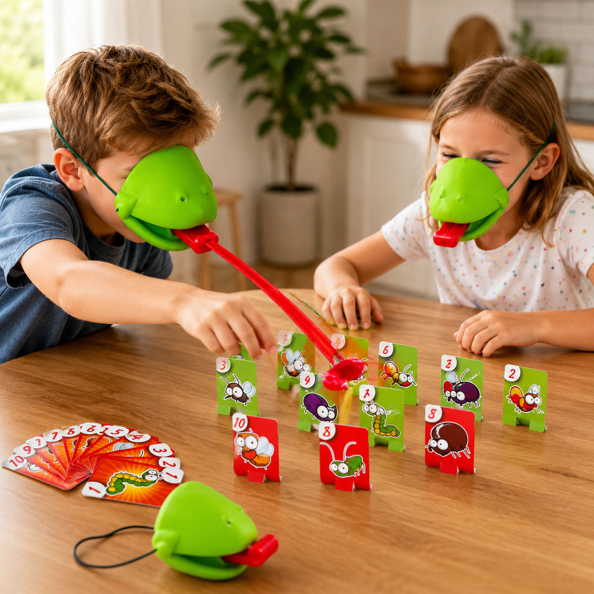 2-Player Tongue Catching Game with Frog Masks & Target Cards
