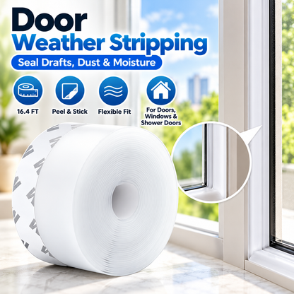 16.4Ft Door Weather Stripping | Adhesive Draft Stopper Seal Strip for Doors, Windows & Shower Doors