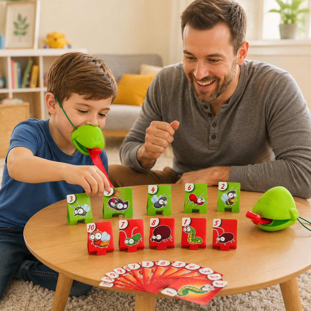 2-Player Tongue Catching Game with Frog Masks & Target Cards