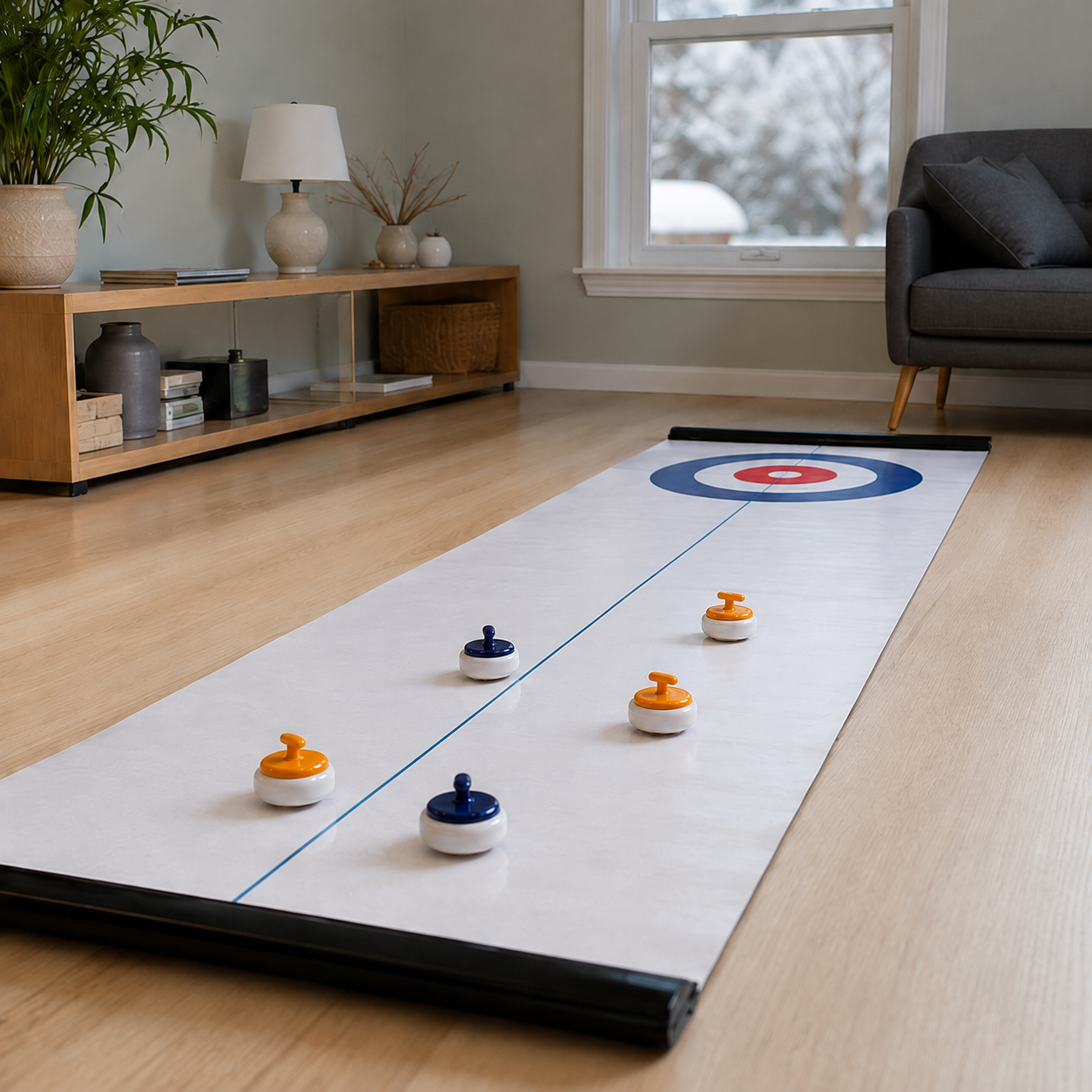 Roll-Up Tabletop Curling Game – 8-Stone Set