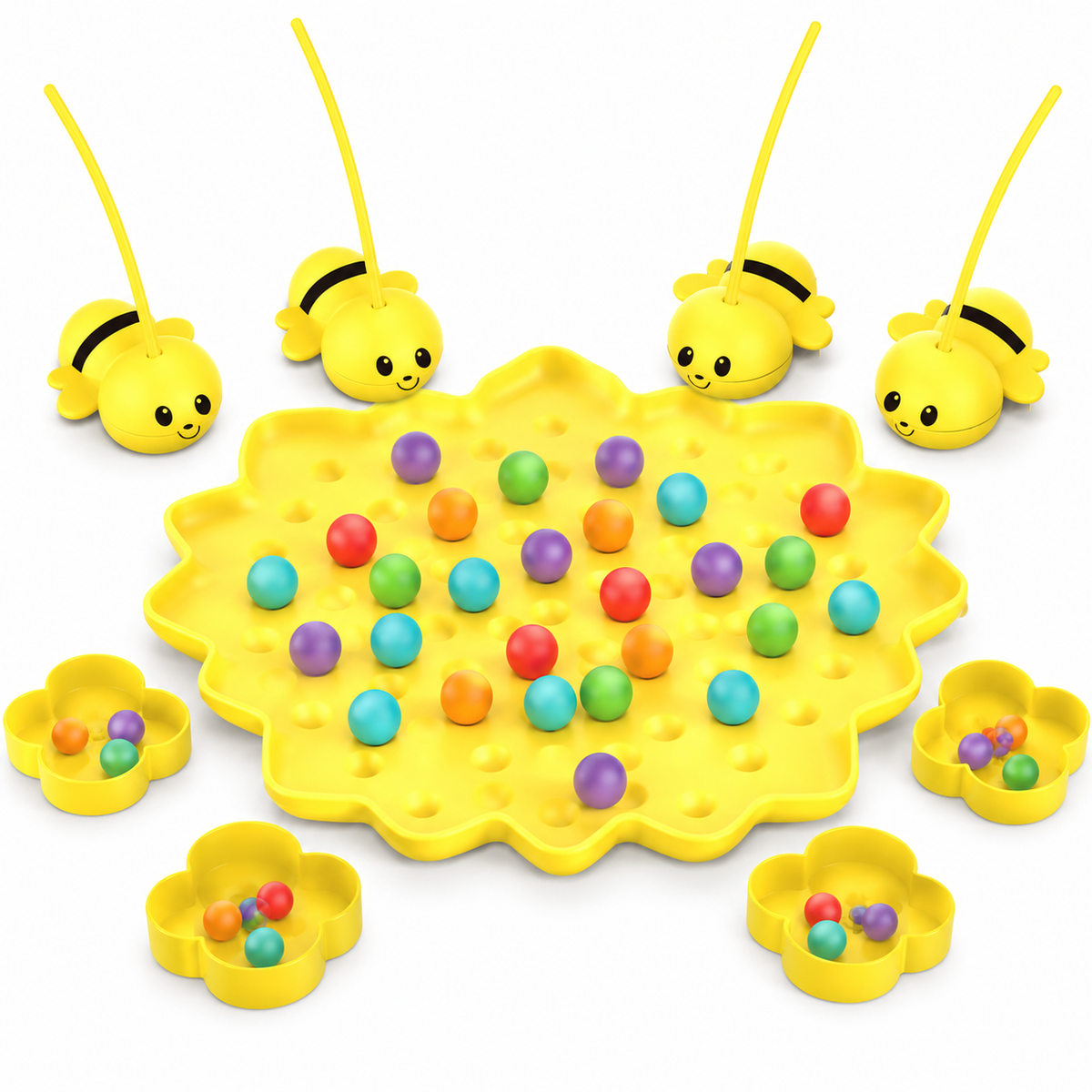 4-Player Magnetic Bee Bead Collecting Game with 60 Colorful Beads