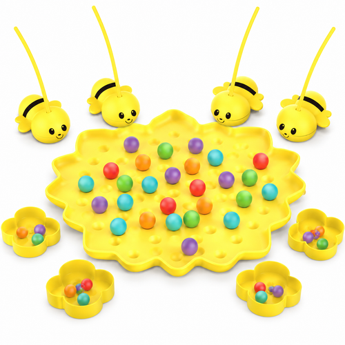 4-Player Magnetic Bee Bead Collecting Game with 60 Colorful Beads