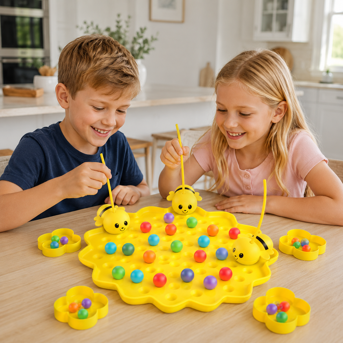 4-Player Magnetic Bee Bead Collecting Game with 60 Colorful Beads