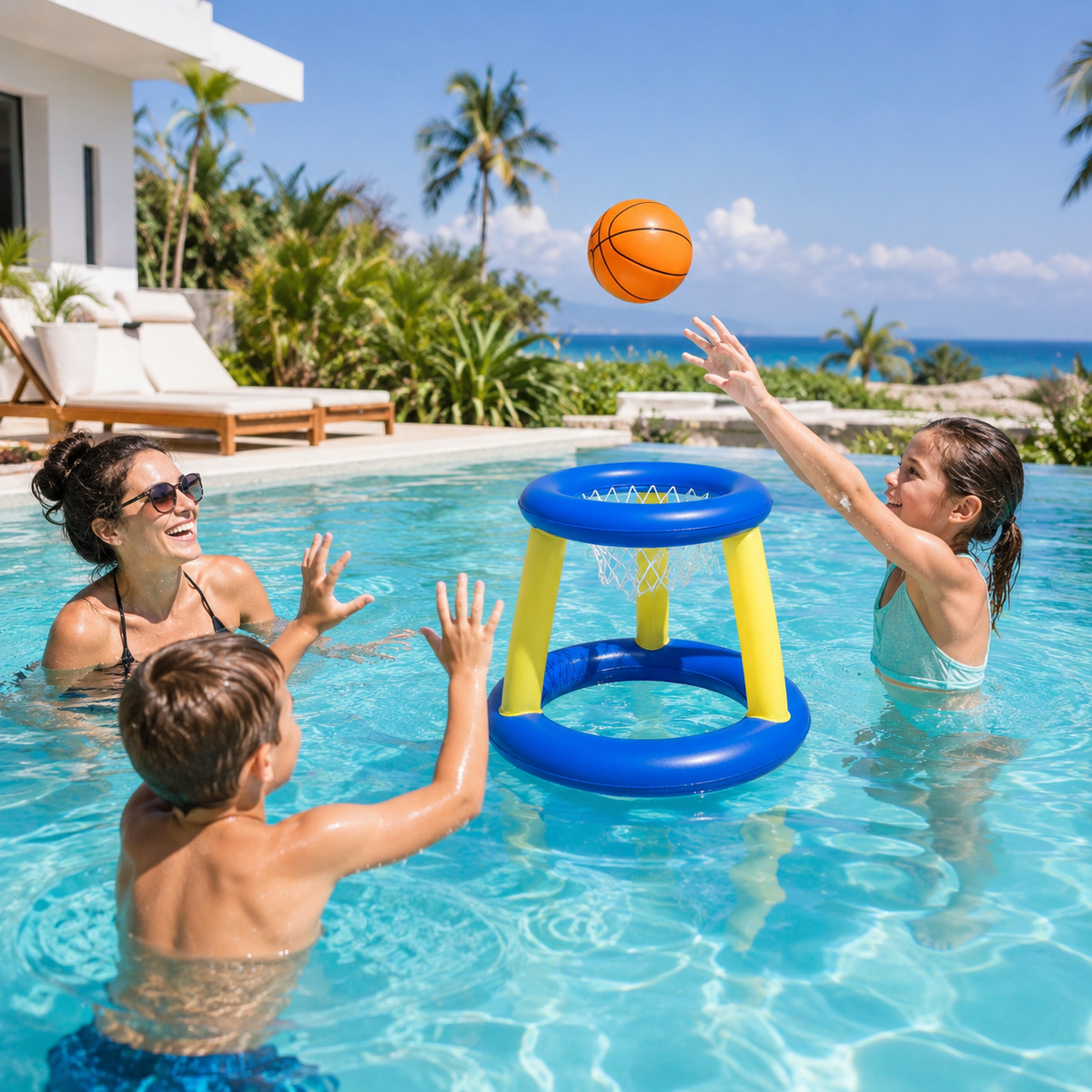 Inflatable Pool Basketball Hoop Set with Ball – Floating Water Game
