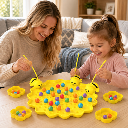 4-Player Magnetic Bee Bead Collecting Game with 60 Colorful Beads
